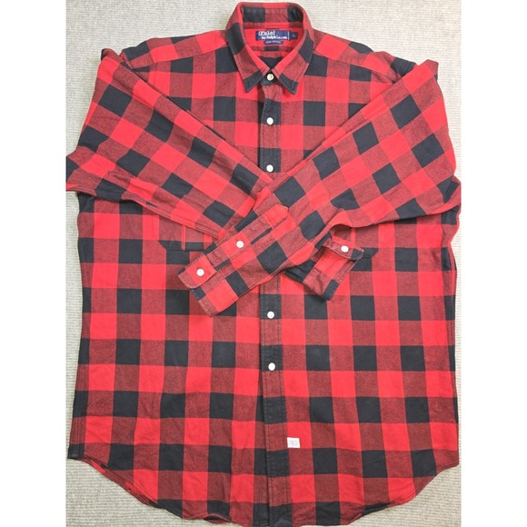 Vintage Polo Ralph Lauren Flannel Shirt Men's Large Buffalo Red Plaid Button Up - Picture 2 of 13